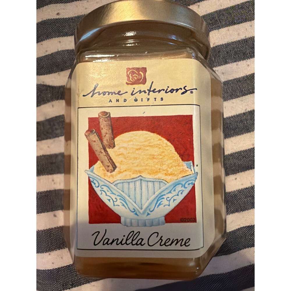 Home Interiors and Gifts Vanilla Creme Jar Candle 2002 Vintage Hexagon Gold Lid